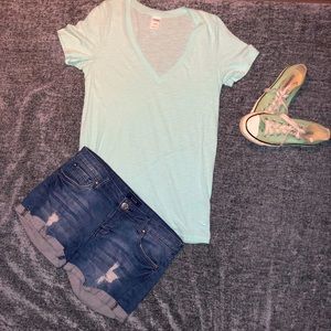 Distressed stretchy blue jean shorts